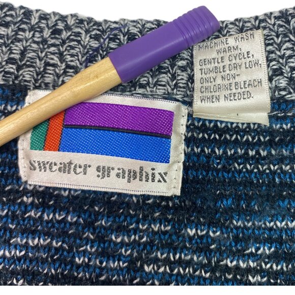 Vintage Sweater Graphix Blue Gray Geometric Cardigan Retro Mens XL Grandpacore - Picture 4 of 16